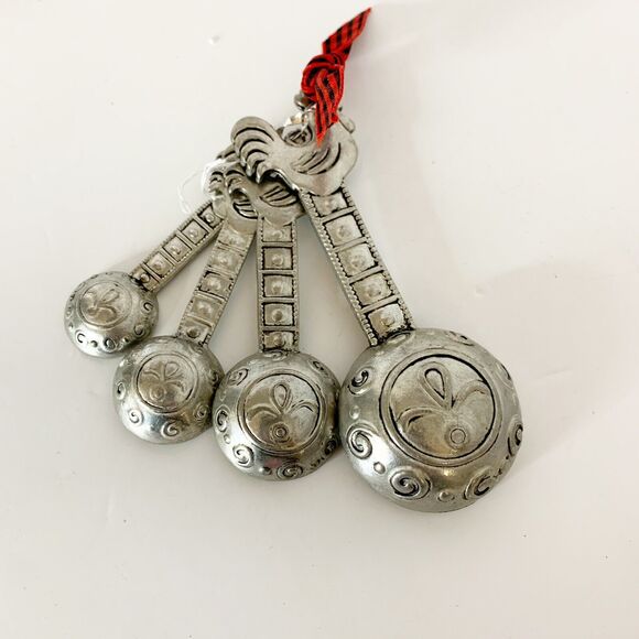 Ganz Measuring Spoons Set Rooster Chickens Sunflowers Embossed Silver Metal - Picture 4 of 4